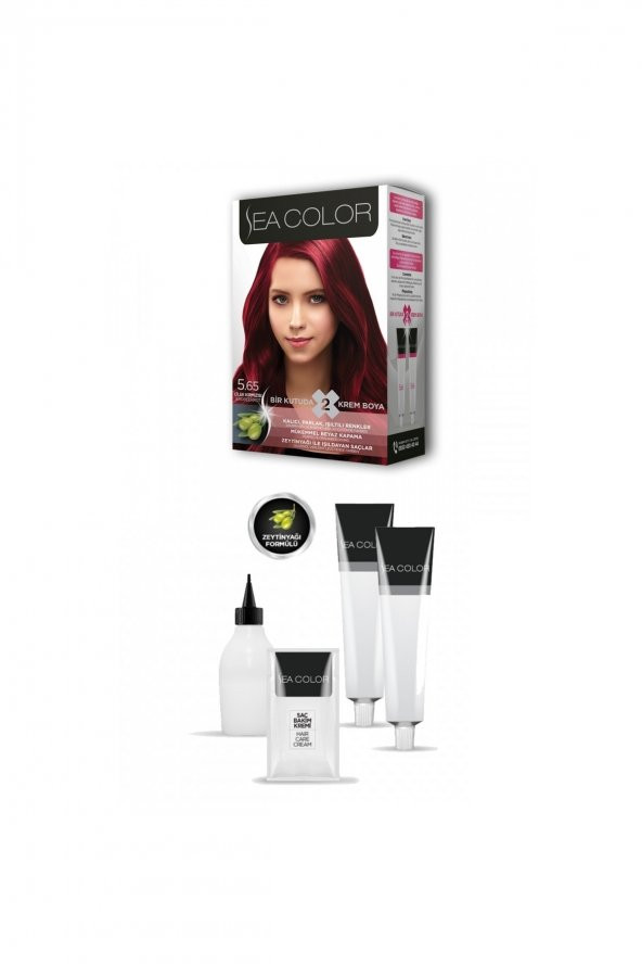SEACOLOR 2x2 Tüp Krem Saç Boyası Seti Çilek Kırmızısı No:5.65 - 2