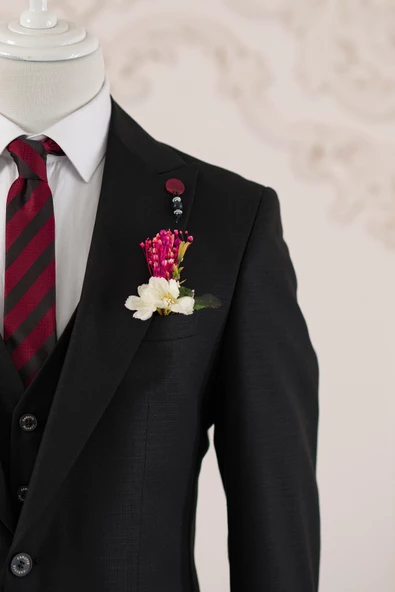 Kırlangıç Yaka Çift Yırtmaç Tek Düğmeli Yelekli Slimfit Erkek Takım Elbise - 12
