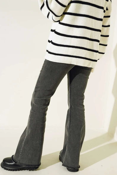 Kemer Görünümlü İspanyol Paça Jean Pantolon Füme - 3