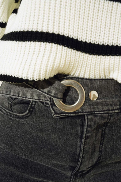 Kemer Görünümlü İspanyol Paça Jean Pantolon Füme - 4