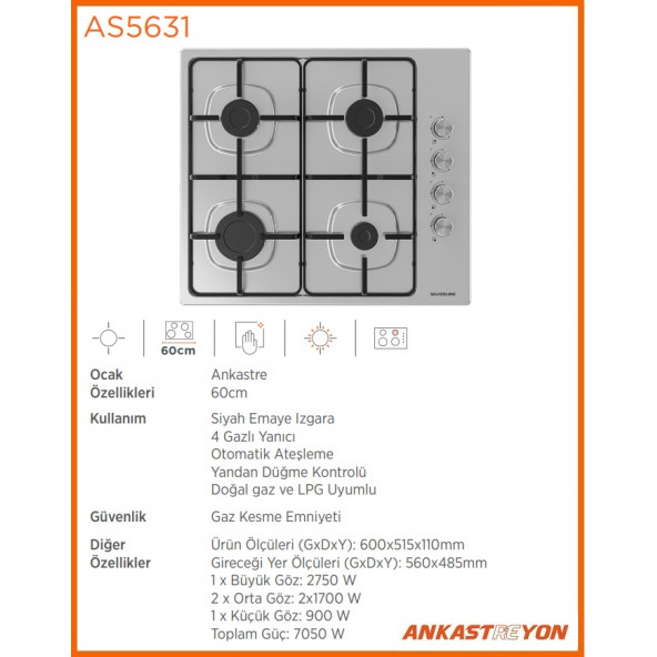 Silverline AS5631X01 İnox Ankastre Ocak - 2