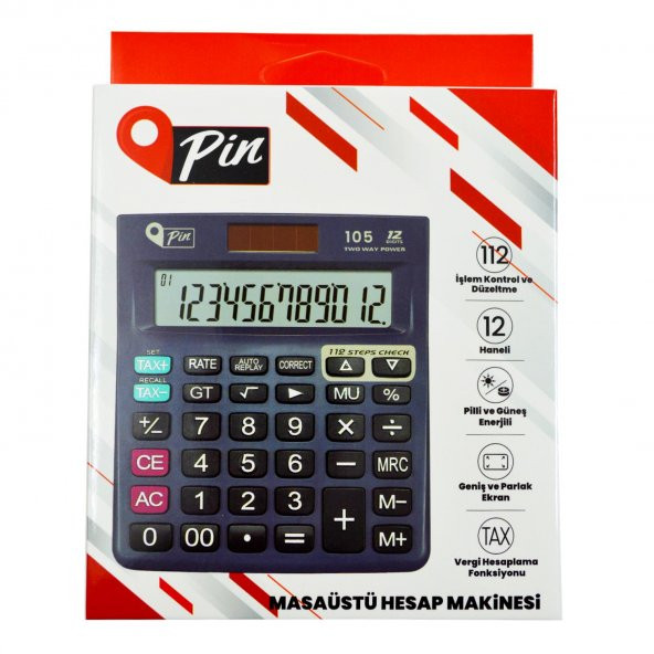 Pin 105 12 Hane Siyah Masaüstü Hesap Makinesi GKE - 2
