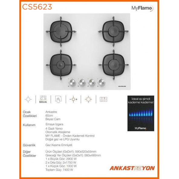 Silverline CS5623W01 Beyaz Cam Ankastre Ocak 9 Kademeli - 2