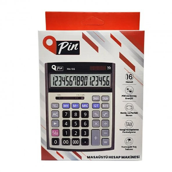 Pin 106 16 Hane Siyah Masaüstü Hesap Makinesi GKE - 2