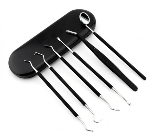 Valkyrie 6 Parça Paslanmaz Çelik Metal Kutulu  Diş Tartar Temizleme Dental Ağız Bakım Seti siyah kutu