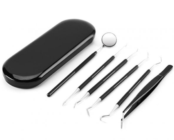 Valkyrie 6 Parça Paslanmaz Çelik Metal Kutulu  Diş Tartar Temizleme Dental Ağız Bakım Seti siyah kutu - 2