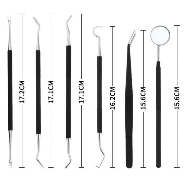 Valkyrie 6 Parça Paslanmaz Çelik Metal Kutulu  Diş Tartar Temizleme Dental Ağız Bakım Seti siyah kutu - 3