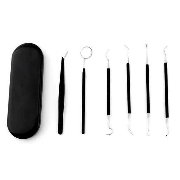 Valkyrie 6 Parça Paslanmaz Çelik Metal Kutulu  Diş Tartar Temizleme Dental Ağız Bakım Seti siyah kutu - 4