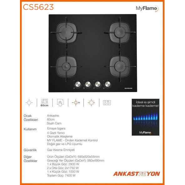 Silverline CS5623B01 Siyah Cam Ankastre Ocak 9 Kademeli - 2