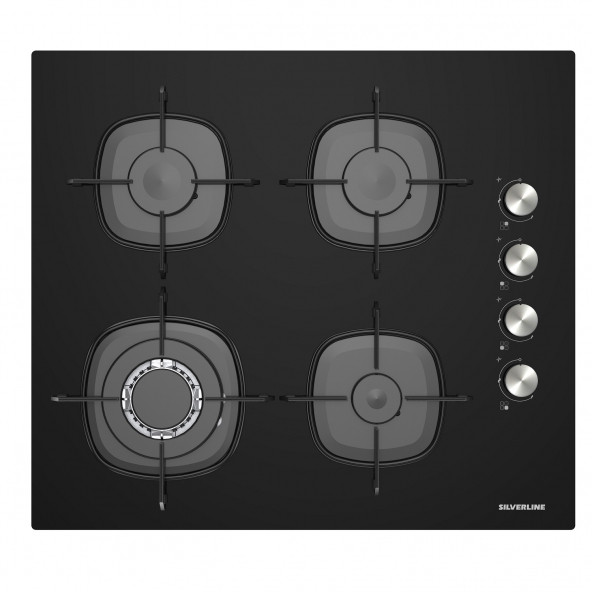 Silverlline CS5629B01 Siyah Cam Woklu Ankastre Ocak Emaye Izgaralı