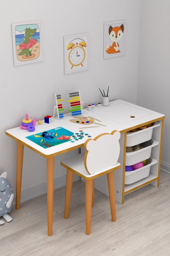 Pratico Soho Çocuk Çalışma Masası Oyun Ve Etkinlik Masası Beyaz Sepetli