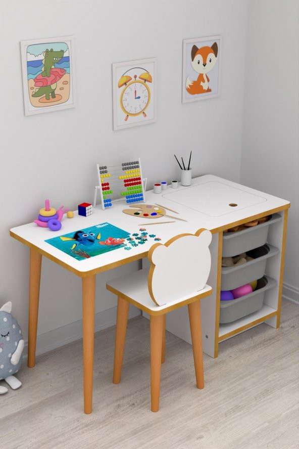 Soho Çocuk Çalışma Masası Oyun Ve Etkinlik Masası Gri Sepetli
