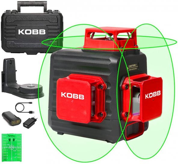 Kobb Kbl34G 40 Metre Profesyonel Liıon Şarjlı 3X360⁰ Otomatik Hizalamalı Yeşil Çapraz Çizgi Lazer Di