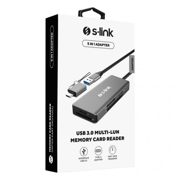 S-link SL-CR51 Type C ve USB3.0 to CF/SD/M2 Ngff/ Micro SD/ MS 5 in 1 Metal Kart Okuyucu - 5