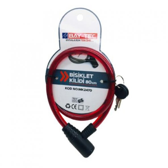 Bay-Tec MK2470 Bisiklet Kilidi 2 Anahtarlı 80cm - 2