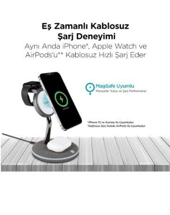 Ttec AirCharger Trio M MagSafe Uyumlu 3ü 1 Arada iPhone  Apple Watch AirPods Kablosuz Hızlı Şarj Standı - 2
