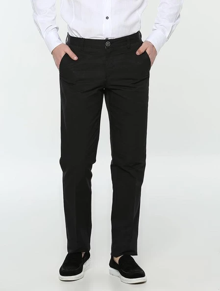 Yazı Armür Klasik Kesim Erkek Keten Pantolon - 5