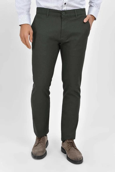 Yazı Armür Klasik Kesim Erkek Keten Pantolon - 3