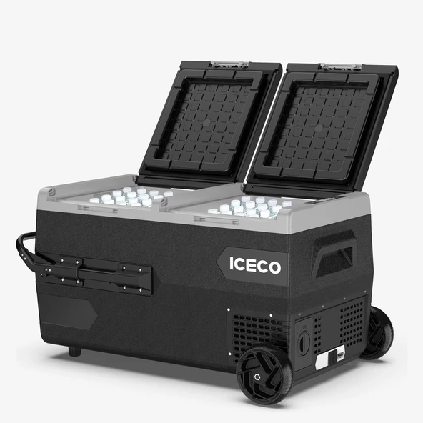 Iceco K95D 12/24Volt 95 Litre Akülü/Kablolu/ Çift Bölmeli Kompresörlü Tekerlekli Outdoor Oto Buzdola