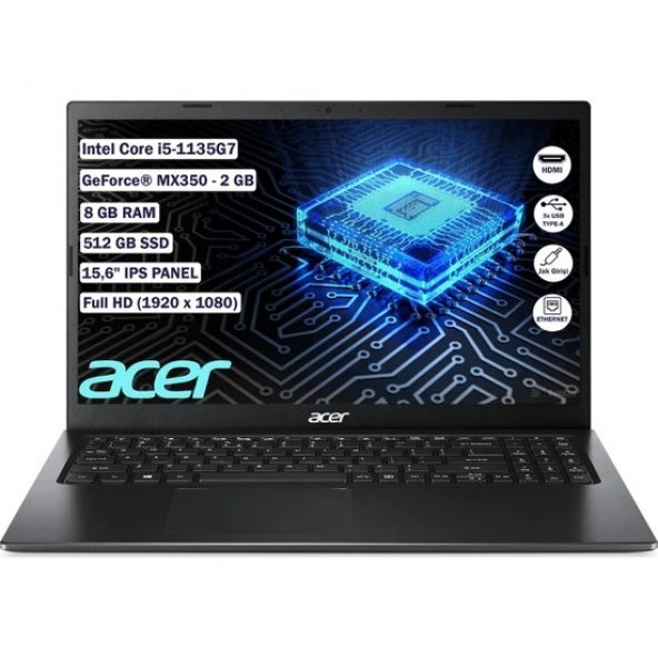 Acer Extensa Ex2155452Vu I5 1135G7 8Gb 512Gb Ssd 15.6 Fhd Freedos Taşınabilir Bilgisayar Siyah Hc