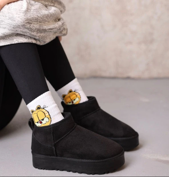 BA0317 BOA Siyah Classıc Kürklü Ultra Mini Platform - Resim 3