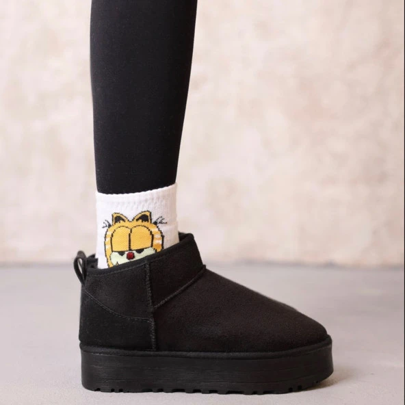 BA0317 BOA Siyah Classıc Kürklü Ultra Mini Platform - Resim 4