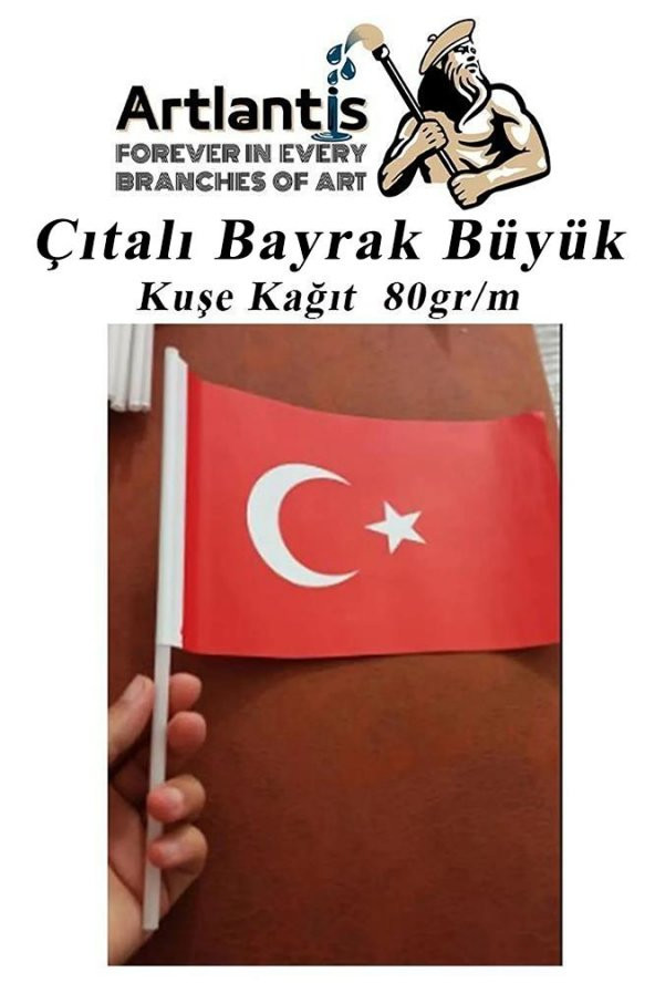 Çıtalı Bayrak Kağıt 21x29 cm 50 Adet Ay Yıldızlı Türk Bayrağı Çıtalı Sopalı Büyük Bayrak Plastik Çubuklu Bayrak - 3
