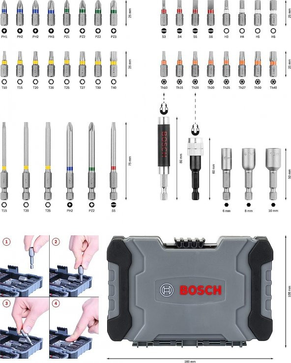 Bosh Professional 43 Parça Vidalama Seti Extra Hard Tornavida Ucu ve Lokma Anahtarı Set - 3