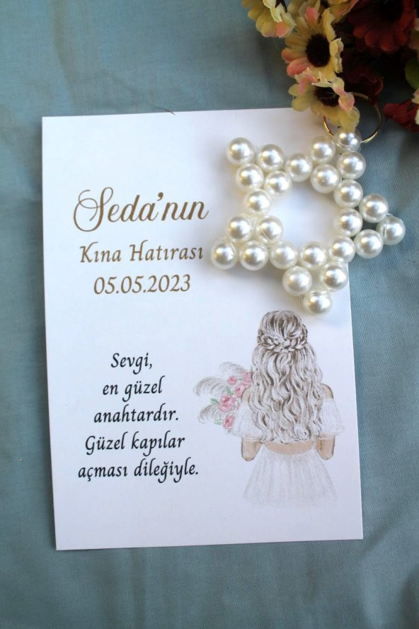 30 Adet İnci Yıldız Anahtarlık - Kişiye Özel - Kına Hediyesi - Söz Hediye - Bride To Be - 3