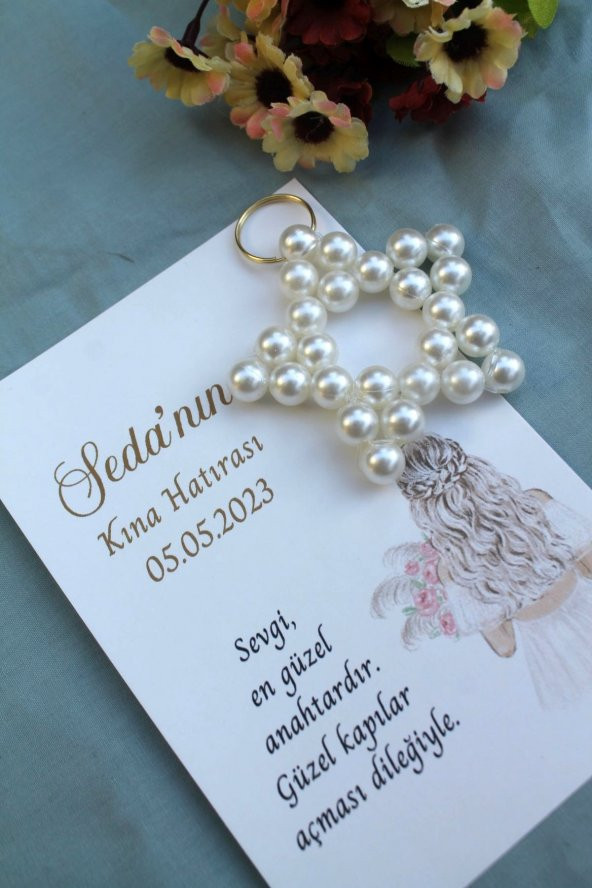 30 Adet İnci Yıldız Anahtarlık - Kişiye Özel - Kına Hediyesi - Söz Hediye - Bride To Be - 4
