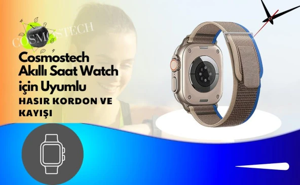 Cosmostech Akıllı Saat Watch için Uyumlu 42MM 44MM 45MM 49MM 1/2/3/4/5/6/se/7/8/ultra Hasır Kordon ve Kayışı Gri(Mavi) - 6