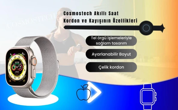 Cosmostech Akıllı Saat Watch için Uyumlu 42,44,45,49MM, 1/2/3/4/5/6/se/7/8/Ultra Metal Seri Kordon ve Kayışı Gümüş - 4