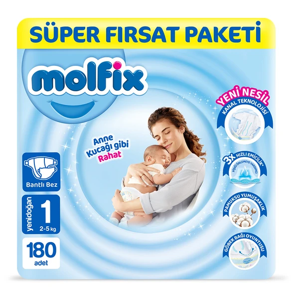 Molfix Bebek Bezi 1 Beden Yenidoğan Süper Fırsat Paketi 180 Adet ürün görseli