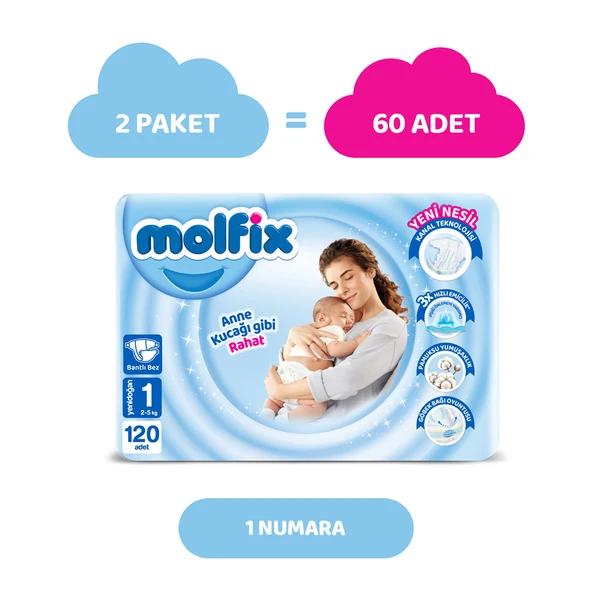 Molfix Bebek Bezi 1 Beden Yenidoğan Fırsat Paketi 120 Adet - 2