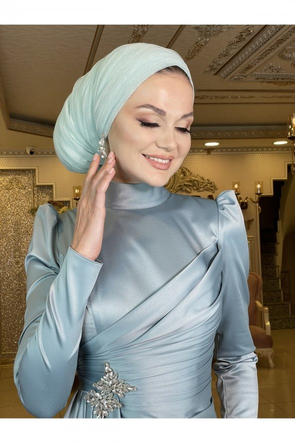 Hera Buz Yeşili Abiye Elbise - 5