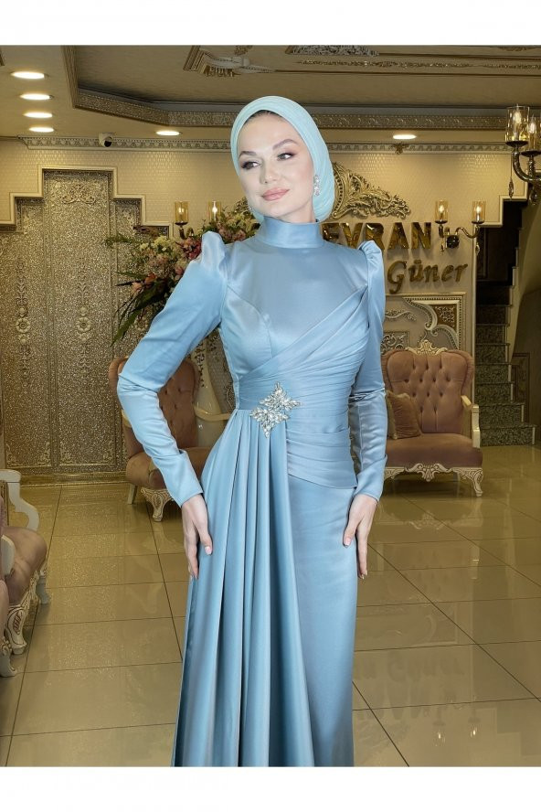 Hera Buz Yeşili Abiye Elbise - 7