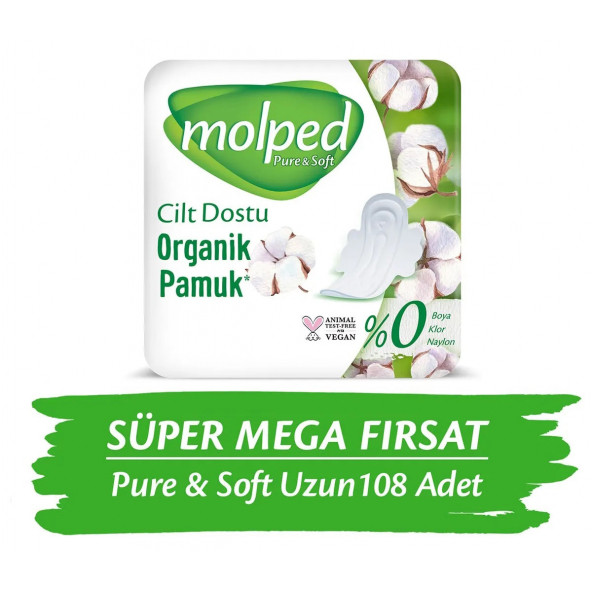 Molped Pure Soft Hijyenik Ped Uzun Süper Mega Paket 108 Adet
