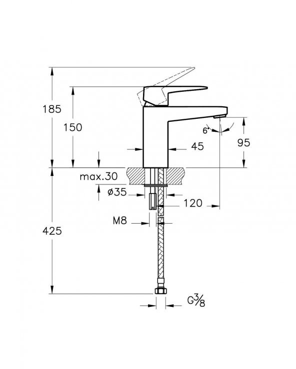 Artema Root Square Lavabo Bataryası S - Krom - 2