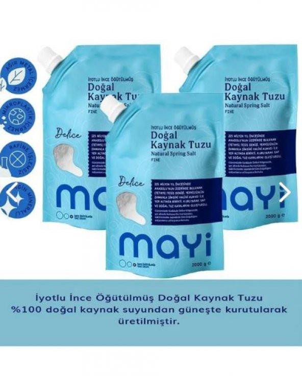 Mayi Tuz Iyot Ilaveli Ince Öğütülmüş Doğal Kaynak Tuzu 3 X 2 Kg