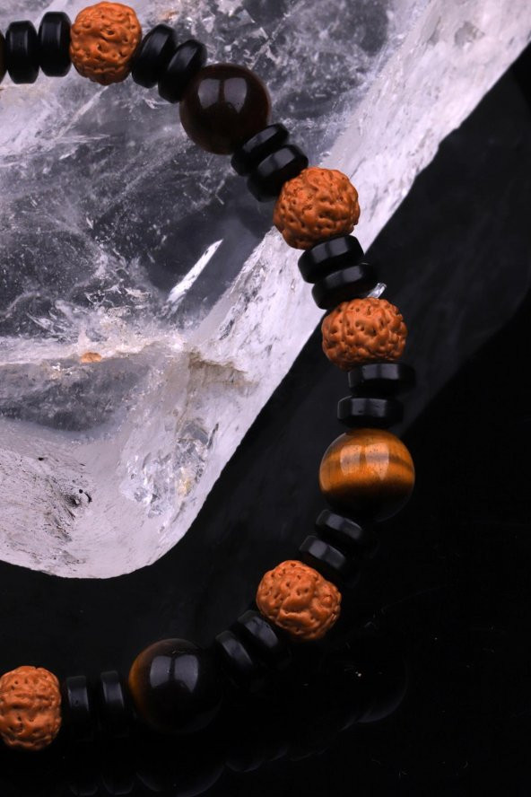 Kaplan Gözü -Rudraksha Doğal Taş Tasarım Bileklik - 3