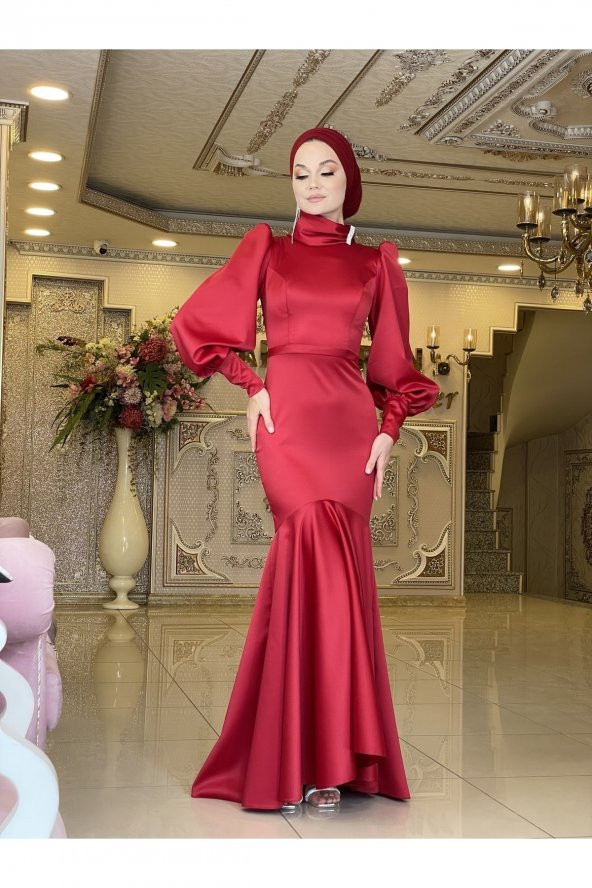 Deniz Yıldızı Kırmızı Abiye Elbise - 2