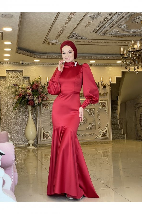 Deniz Yıldızı Kırmızı Abiye Elbise - 3