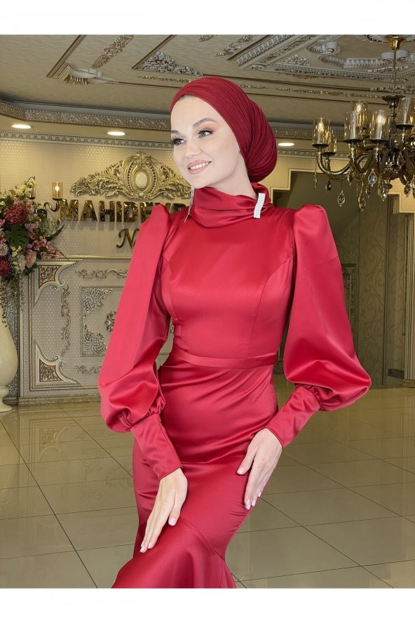 Deniz Yıldızı Kırmızı Abiye Elbise - 5