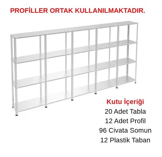 4 Katlı 5'li Galvaniz Çelik Raf - Depo, Arşiv, Kiler, Dosya, Market Rafı  31x93 cm 100 cm 1.00 mm ürün görseli