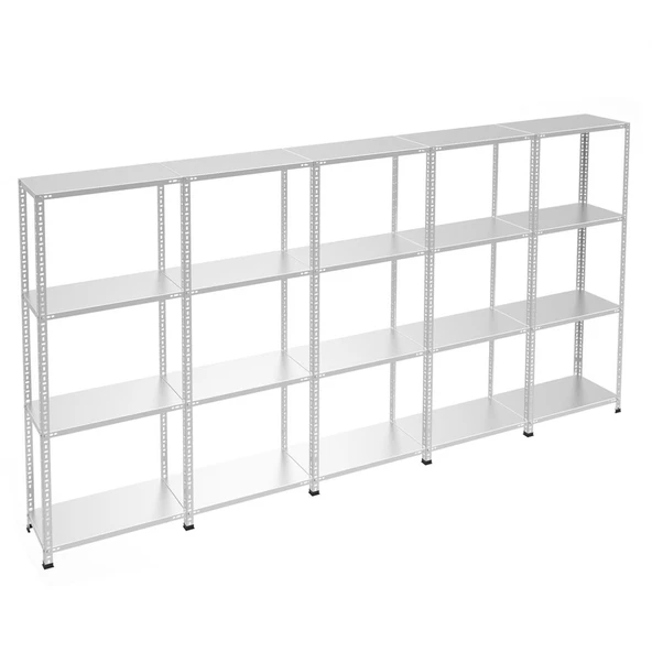 4 Katlı 5'li Galvaniz Çelik Raf - Depo, Arşiv, Kiler, Dosya, Market Rafı  31x75 cm 100 cm 1.50 mm - 2