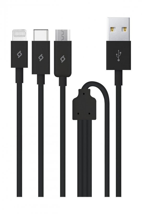 Ttec 2DK7521S Trio Şarj Kablosu USB-A - USB-C / Lightning / Micro USB Siyah