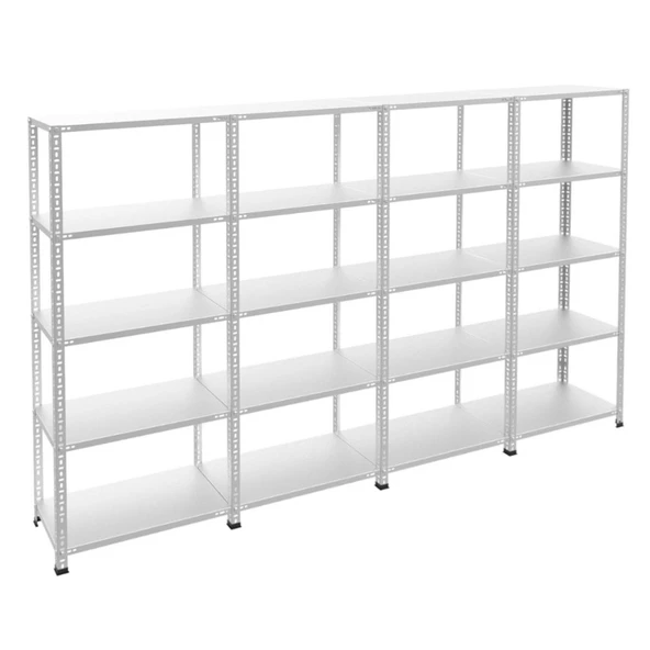 5 Katlı 4'lü Bitişik Galvaniz Çelik Raf - Depo, Arşiv, Kiler, Dosya, Market, Bakkal Rafı  31x75 100 cm 0.70 mm