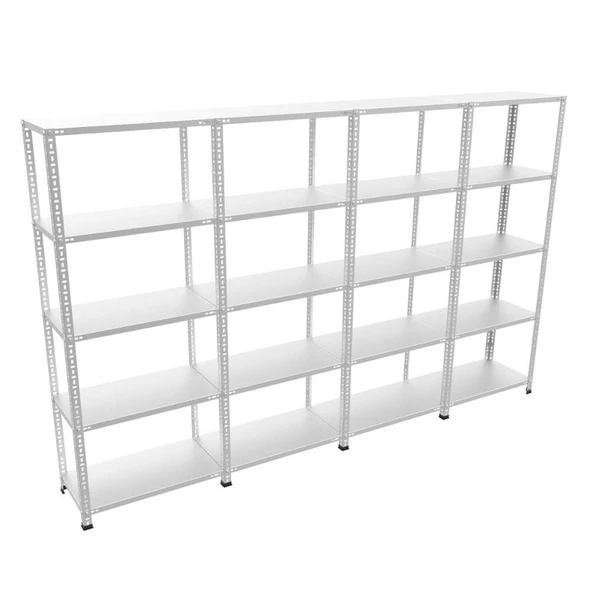 Rafburada® 5 Katlı 4'lü Bitişik Galvaniz Çelik Raf.Depo,Dosya Raf  31x75 1.00 mm 100 cm