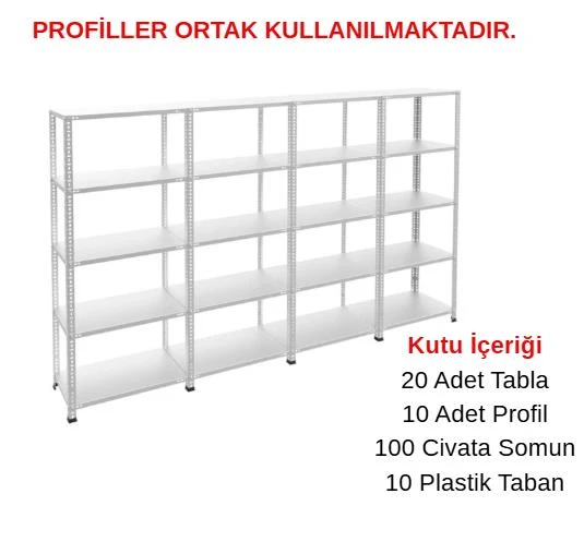 5 Katlı 4'lü Galvaniz Çelik Raf - Depo, Arşiv, Kiler, Dosya, Market Rafı  43x75 cm 250 cm 1.00 mm ürün görseli