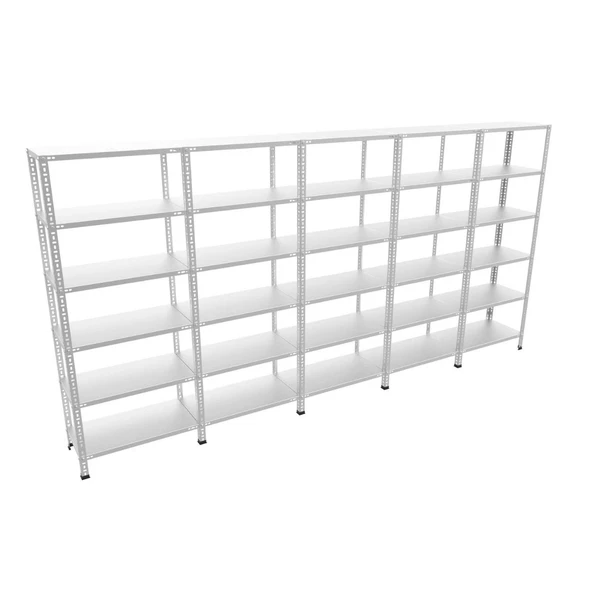 6 Katlı 5'li Galvaniz Çelik Raf - Depo, Arşiv, Kiler, Dosya, Market Rafı  43x75 cm 250 cm 1.50 mm